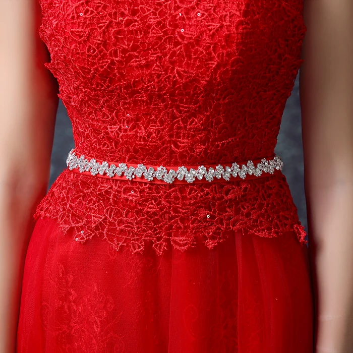 Neue design sexy red spitze appliques Formale abendkleid 2018 kristall schärpen vestido longo lange robe de soiree brautjungfer kleider