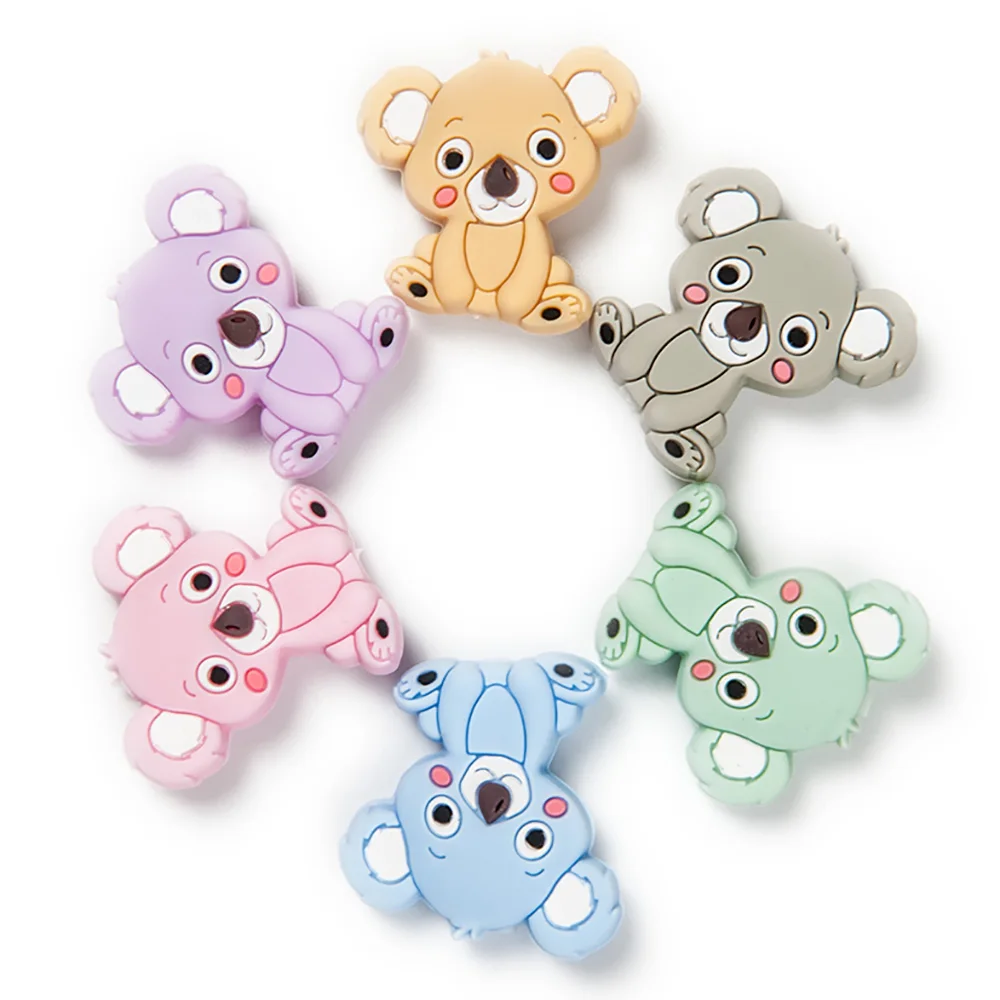 Cute-Idea Baby Silicone Mini Koala Bead 5pcs DIY Infant Chewable Teething Pacifier Chain Toys Accessories Food Grade Baby goods