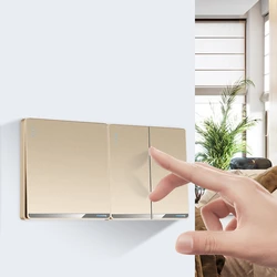250V 86mm 1/2/3/4 gang 1/2 way Champagne Textured frosted panel with crystal trim wall switch weak current socket set LS01