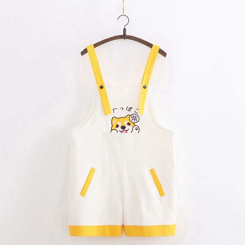 Stile coreano Collegio Del Fumetto di Kawaii Body E Pagliaccetti Delle Donne Tuta Femme 2020 Carino Cane Del Ricamo Bianco Shorts Harajuku Casual Tute E Salopette