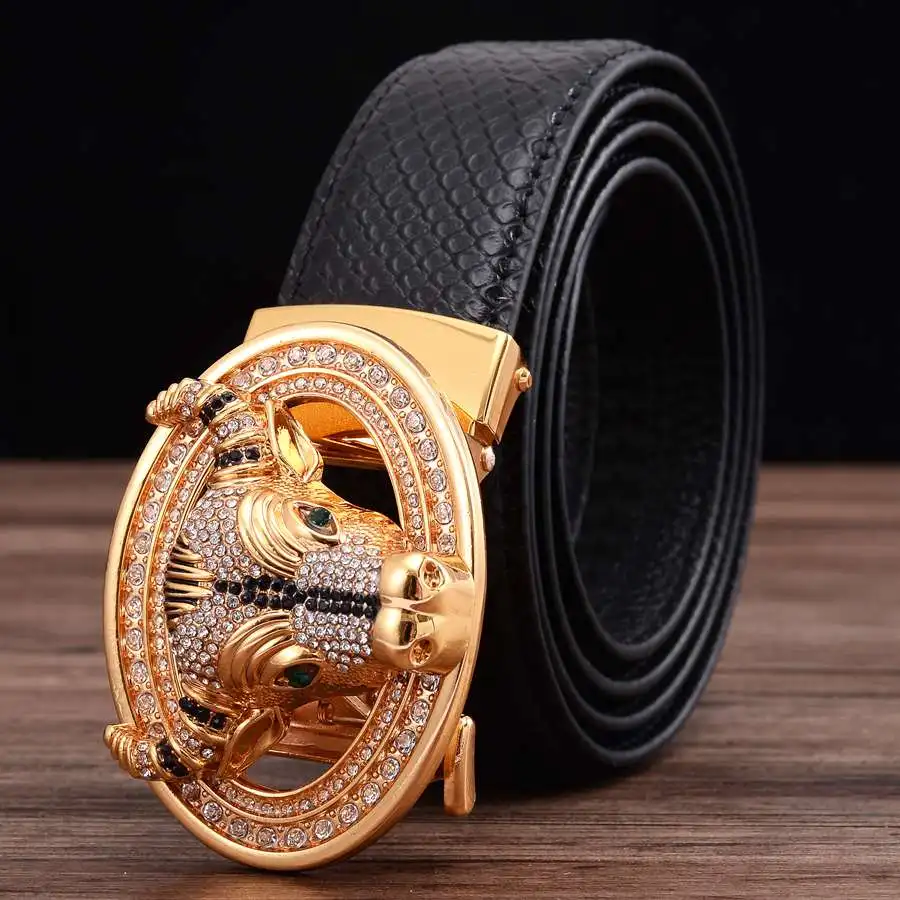 

Men’s Leather Ratchet Dress Belt with Automatic Buckle NEW Waistband for Male black\coffee