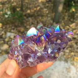 Natural Aura Angel Amethyst Crystal cluster Plating Titanium coating Quartz Gemstone Flower Healing