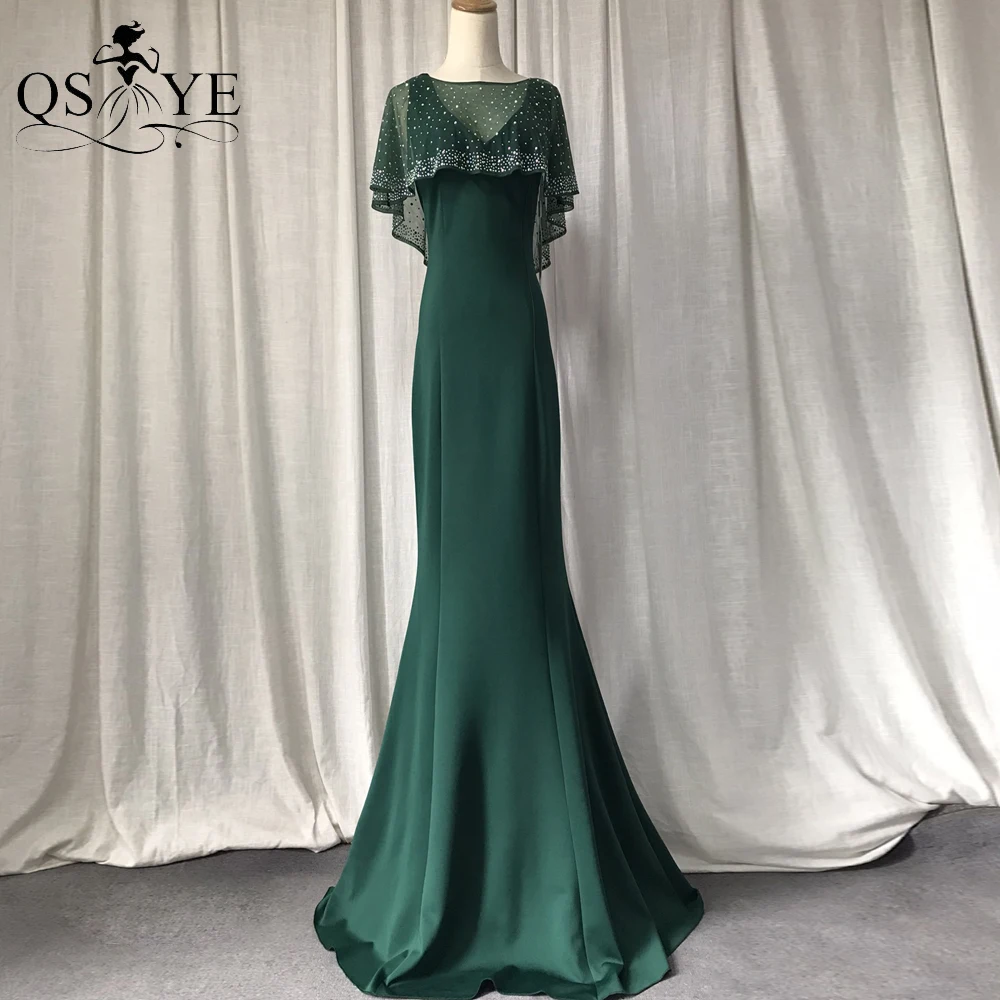 Emerald Evening Dresses Mermaid Jacket Hot Drill Beading Shawl Party Dress Fit Women Long Stretch Green Celebrity Formal Gown