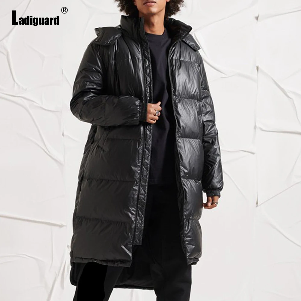 Ladiguard plus size homens com capuz para baixo casacos de algodão 2021 novo zíper plissado superior outerwear estilo inglaterra moda longo trench jackets