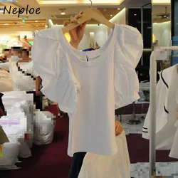 Neploe O Neck Puff Sleeve T Shirts Women Solid Color Slim Tshirts Korean Casual Fashion White Tops Female Summer New 2024 1E619