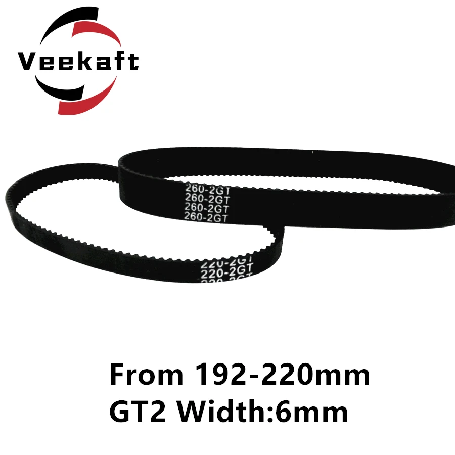 3D Printer Parts GT2 6mm Closed Loop Rubber Timing Belt 192 194 196 198 200 202 204 206 208 210 212 214 216 218 220mm 2GT 1pcs