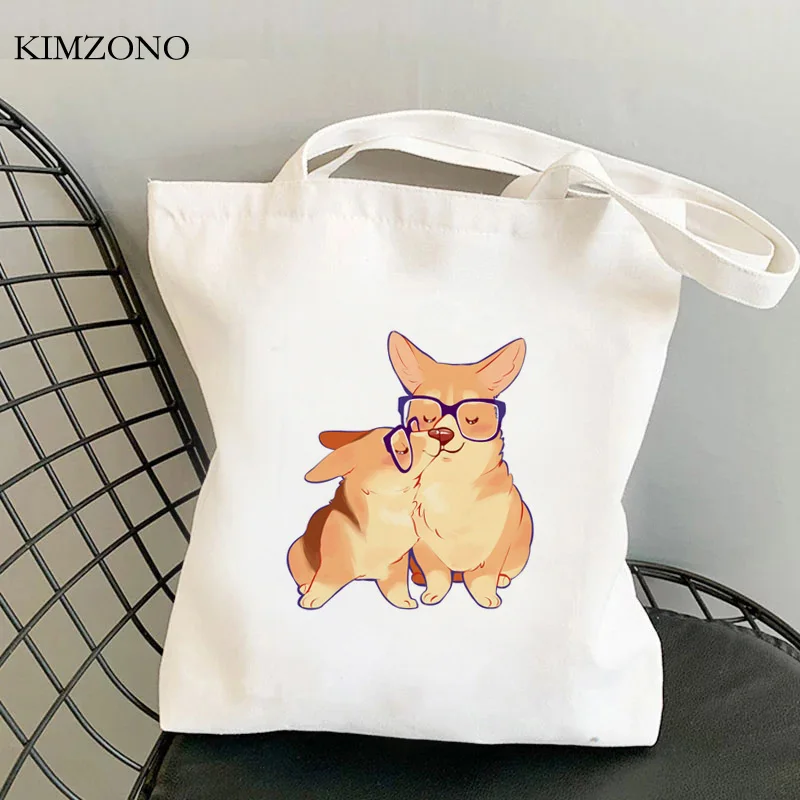 Corgi shopping bag tote drogheria shopper canvas bag-juta sac tissu