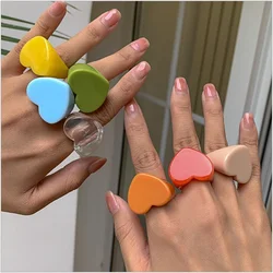 Korean New Resin Love Ring Simple Color Acrylic Big Heart Irregular Ring For Women Sandy Beach Jewelry Girl Accessories