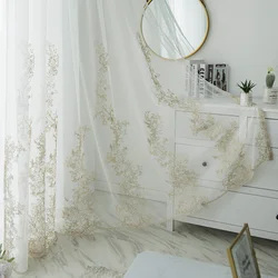 Rideaux de Tulle de luxe brodés pour salon chambre à coucher Voile Floral rideau de fenêtre transparent pour stores de cuisine