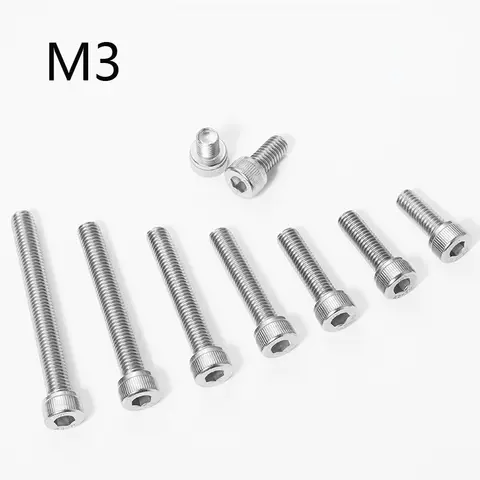 M3 볼트 304 스테인레스 스틸 육각 소켓 나사 M3*5 6 8 10 12 22 25 30 35 40 45mm 육각 소켓 헤드 캡 볼트 M3 너트 및 와셔