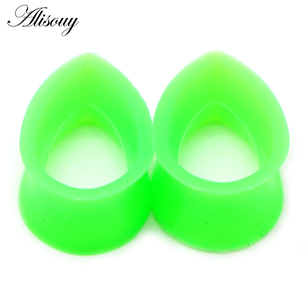 Alisouy 2pcs Flexible Silicone Water Drop Ear Plugs Gauges Plugs Tunnels Body Jewelry Piercing Stretcher Teardrop Ear Expanders