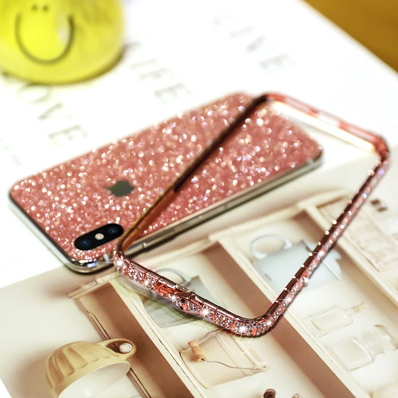 for iPhone 14 15 Plus Snake Diamond Metal Frame Phone Case with Front Screen Sticker 11 12 13 Pro 14Pro Max Glitter Back Cover