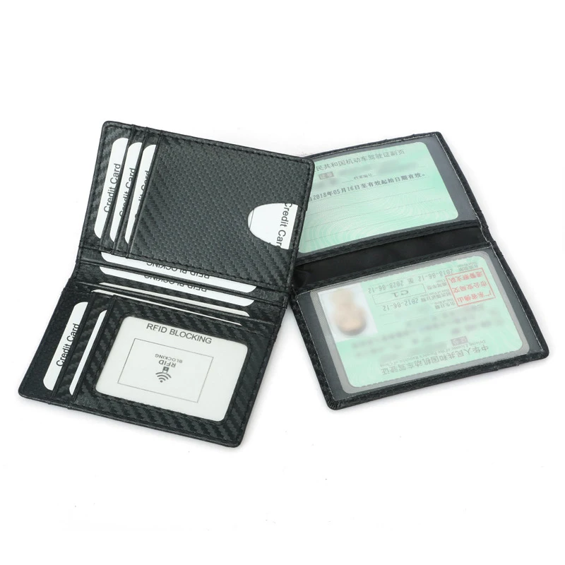 YUECIMIE Black Carbon Fiber Thin Credit Card Holder Slim RFID Wallets Pu Leather Driver License Cover Holder For Men Card Wallet