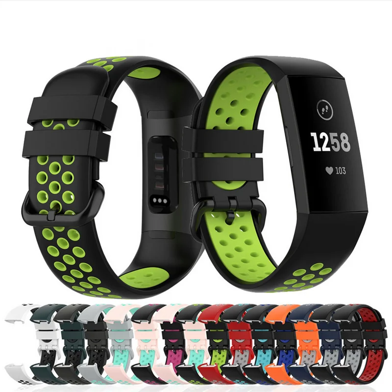 Sports Strap for Fitbit Charge 4 Band Replacement Bracelet Wrist Belt Dual Color Soft Rubber Watchband for Fit bit Charge 4 3 SE