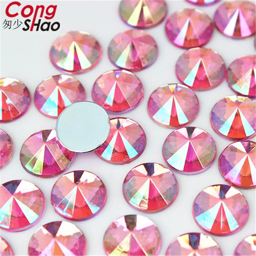 100pcs 10mm Round crystals Acrylic Nail Art AB Rhinestone Non Hotfix Flatback Acrylic Stones For Face Garment Decorations WC58
