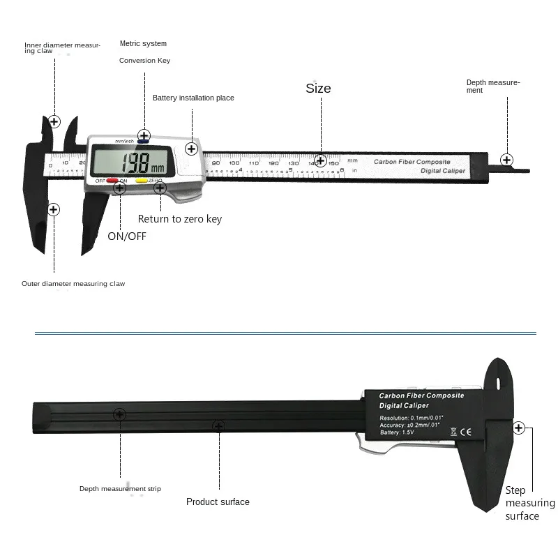 Plastic Carbon fibre Digital Caliper 6 inch Electronic Vernier Caliper 150mm Calliper Micrometer Digital Ruler Measuring Tool