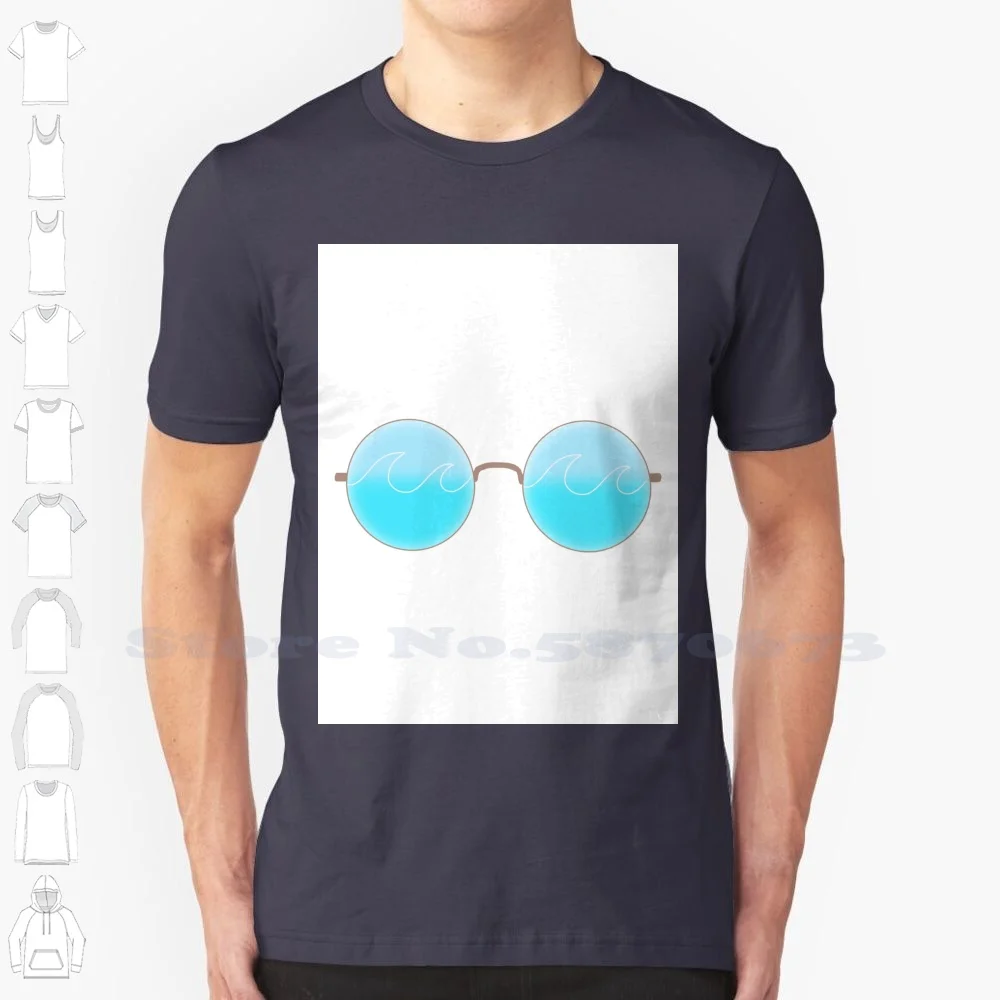 Wave Sunglasses 100% Cotton T-Shirt Sunglasses Waves Light Blue Blue Gradient Beach Ocean Summer