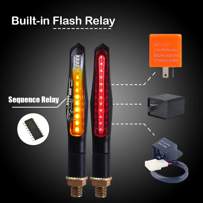 LED Turn Signal Light Built Relay E24 Flowing Motorcycle Turn Signals DRL/Stop Signal Lamp Flash Lighting Braking Blinker