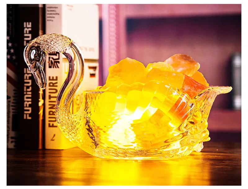 Swan-Lámpara de sal de cristal, luz nocturna creativa, purificador de aire del Himalaya, roca Natural, mesa brillante, mesita de noche, USB