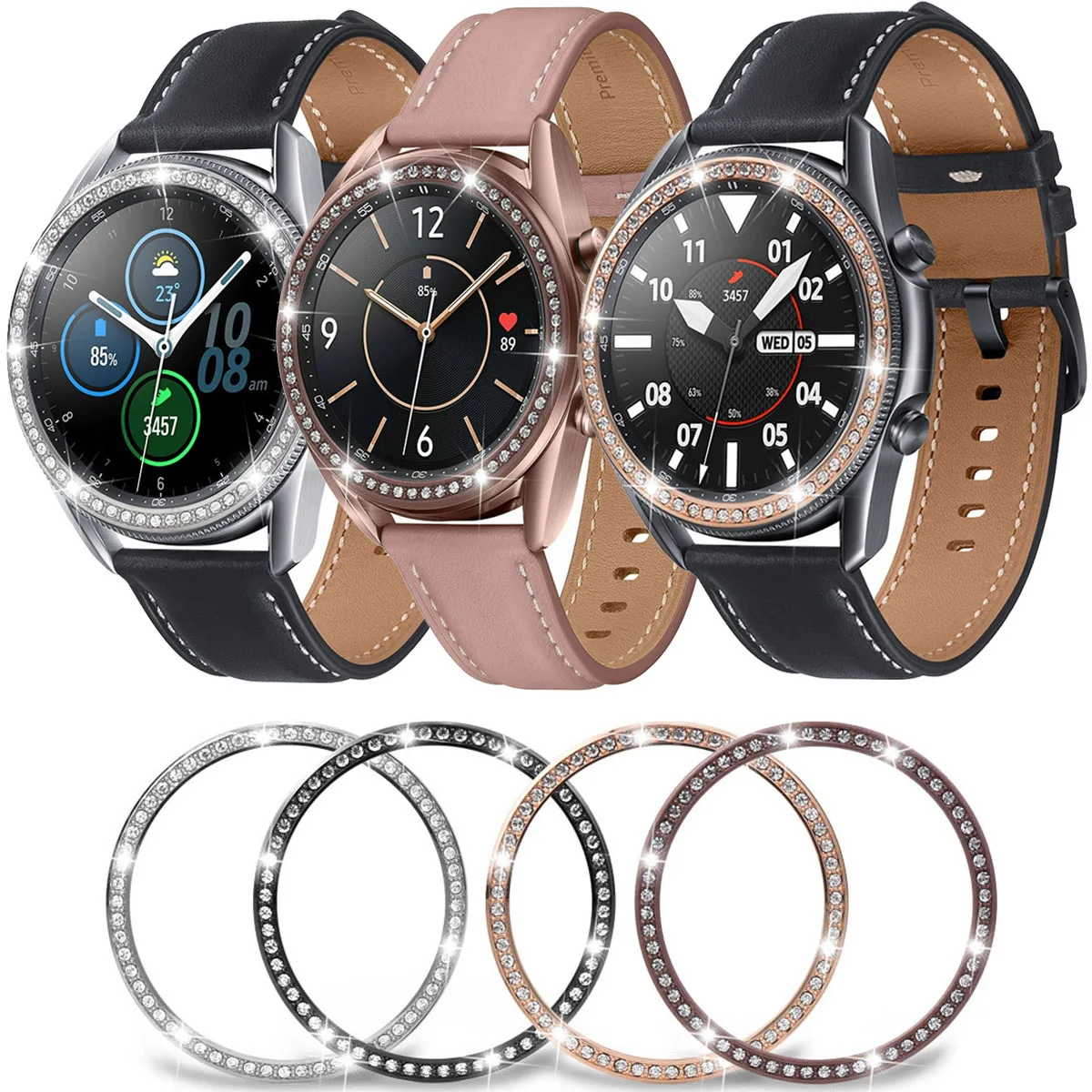 Diamond Metal Bezel Ring Case For Samsung Galaxy Watch3 41 Bezel Styling Frame Adhesive Cover For Samsung Galaxy Watch 3 Bumper