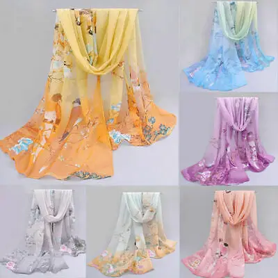 

Women Magpie Floral Print Scarf Fashionable Breathable Chiffon Neck Shawl Vintage Clothing And Accessories Multicolor 6 Colors
