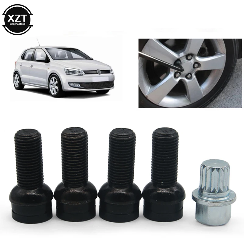 4+1 M14 x 1.5 x 27.5 Car Steel Wheels Bolt Key Lock Lug Nut Set For VW/Golf/Jetta/Beetle/Passat/Audi Car Accessories 8D0601139F