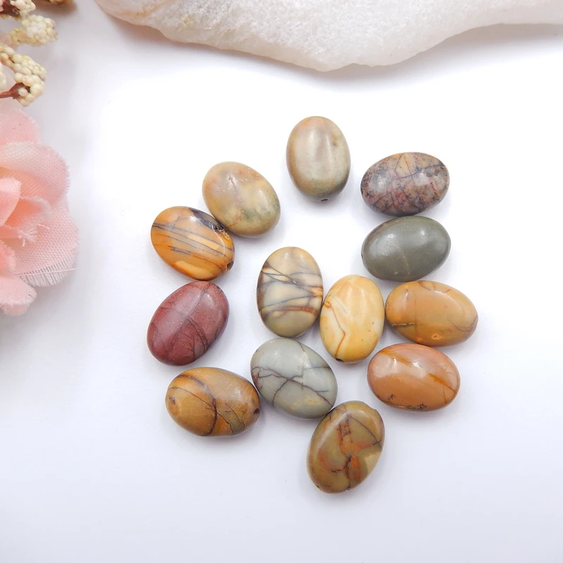 

Natural 13 PCS Of Multi-Color Picasso Jasper,Semi-precious Stones, Jewelry Accessories Cabochons 14x11x7mm,16.7g