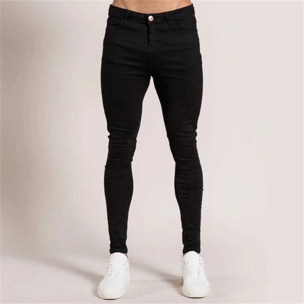 EH·MD® Skinny Solid Color Skinny Jeans Men's Silk Zipper Pure Cotton High Stretch Pencil Pants Breathable Thin Comfortable Pants
