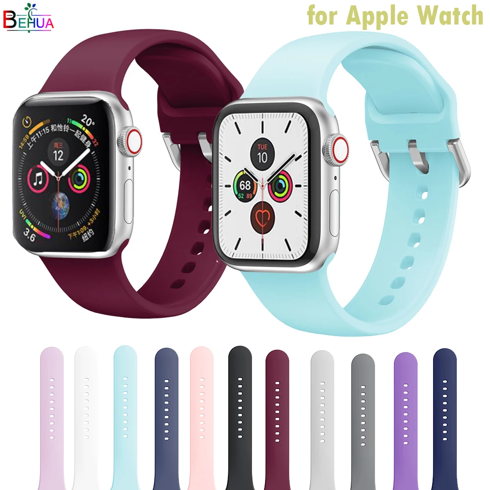 حزام سيليكون الرياضة باند لآبل ووتش 6 5 4 3 2 1 42 مللي متر 38 مللي متر المطاط Watchstrap سوار العصابات ل Iwatch 6 5 4 3 40 مللي متر 44 مللي متر