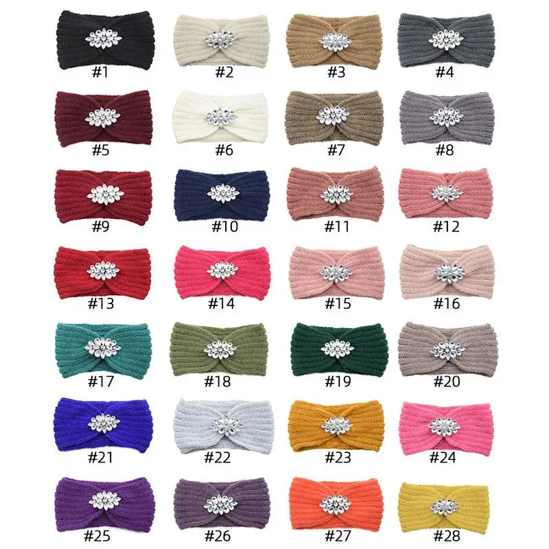 Fashion Crystal Knitted Cross Knot Headband for Women Autumn Winter Hairbands Elastic Turban headwrap Girls Hair Accessories