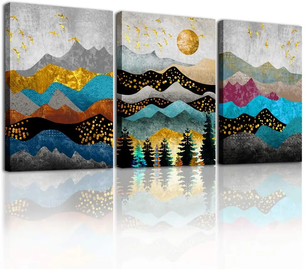 Abstract Mountain Geometric Wall Art Painting For Office Decoration, 3pcs Canvas Home Decoration