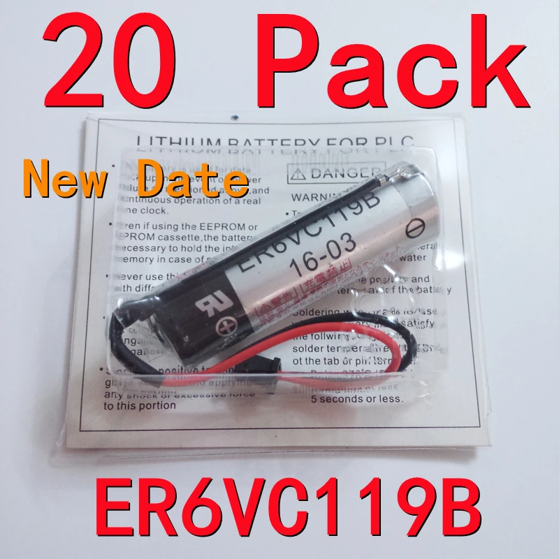 20 PACK Original Fresh Date ER6V ER6VC119B Battery 3.6V 2000mAh PLC Lithium Batteries With Black Plugs