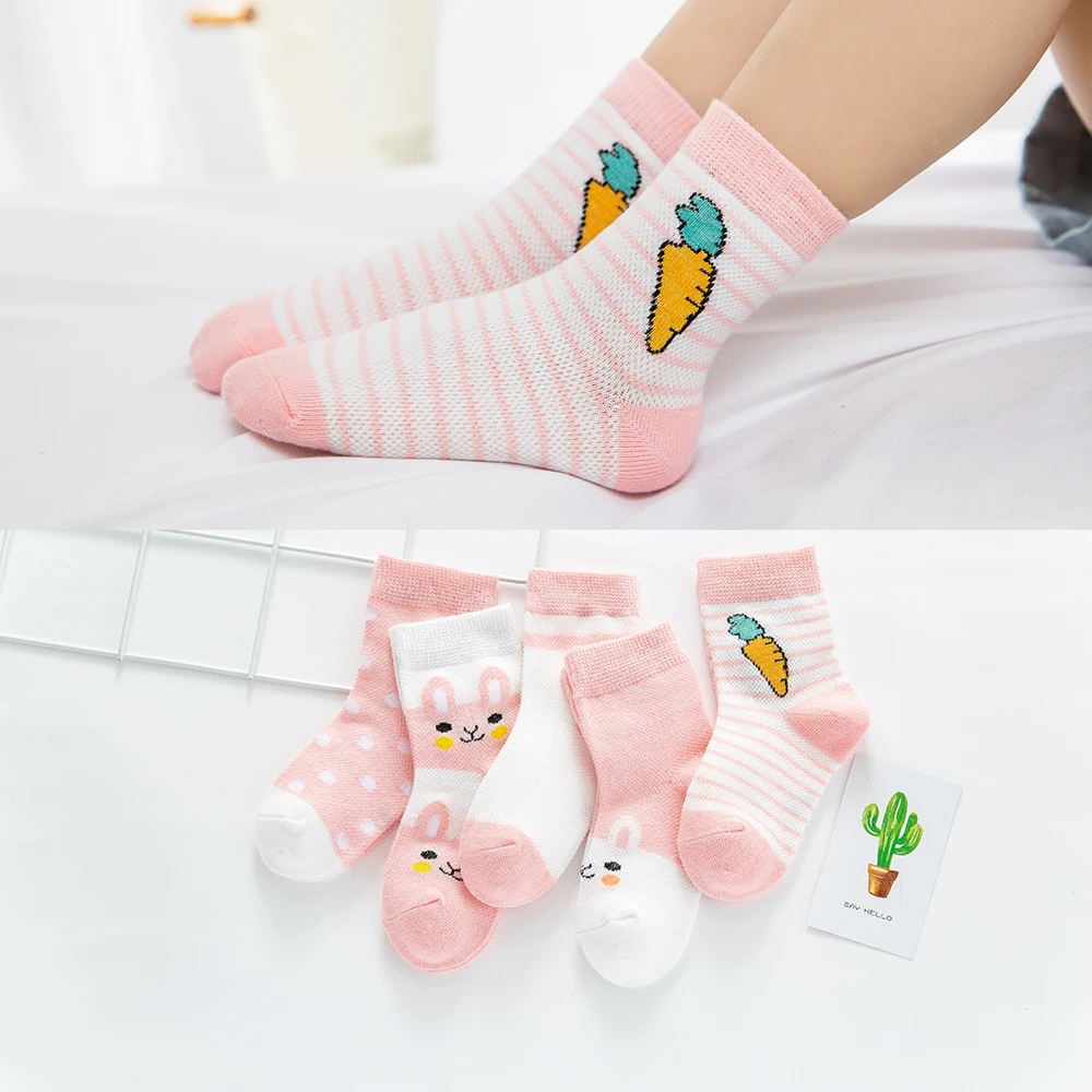 

5Pairs/lot 0-9Y Kids Socks Summer Cotton Cartoon Animal Kids Socks Carrot Girls Mesh Cute Newborn Boy Toddler Children Socks