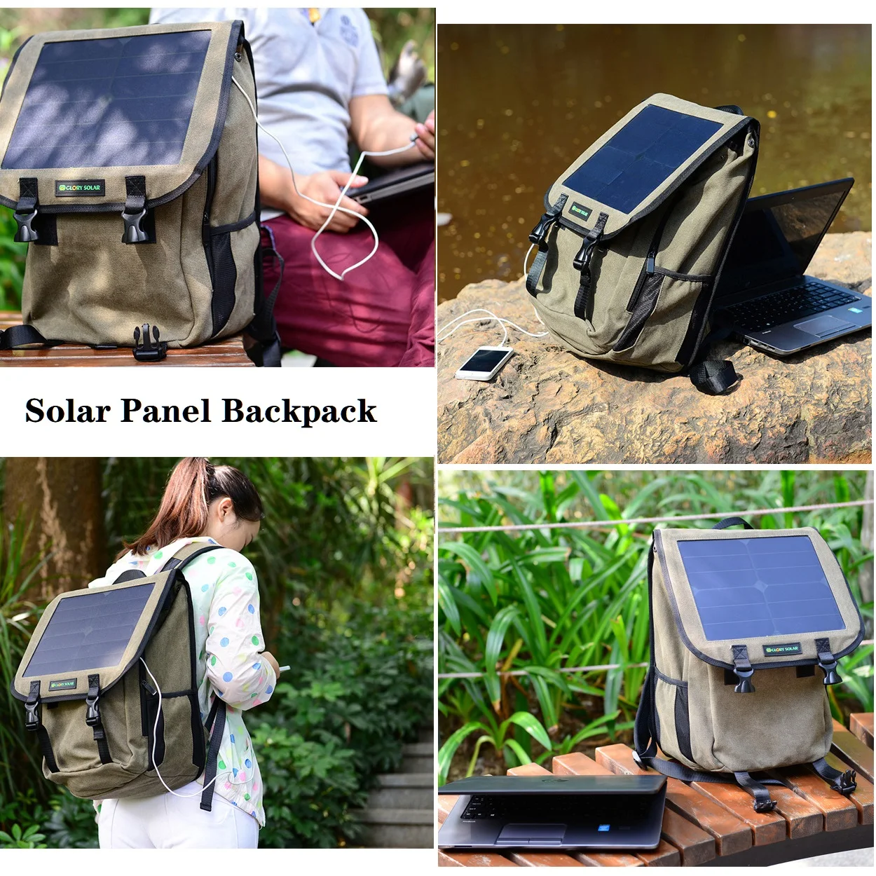 Mochila con Panel Solar para hombre y mujer, bolsa de viaje multifuncional con carga USB, 6,5 w