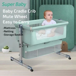 Lit pour Bébé avec Filet et Matelas Portable, Berceau Pliable avec Coutures Réglables