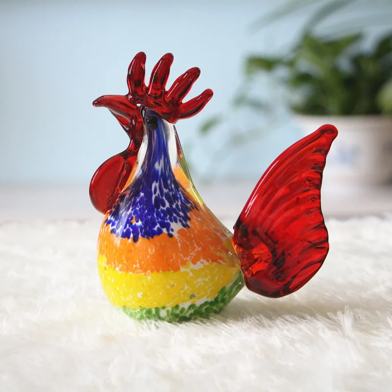 Creative Handmade Glass Big Cock Small Ornaments Boshan Glass Animal Zodiac Nordic Home Model Room Decoration