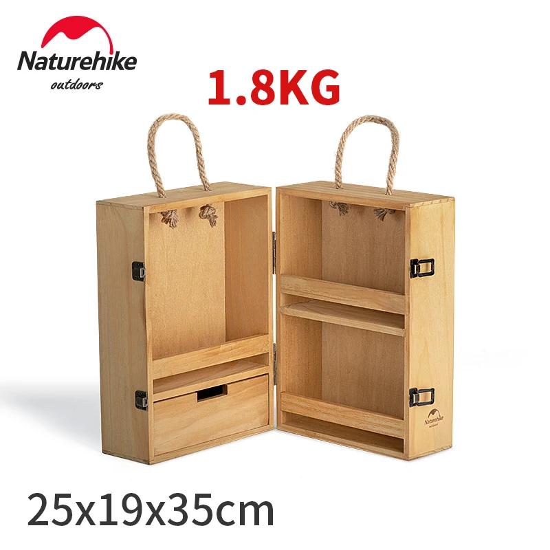 Naturehike Camping Wood Storage Box Portable Outdoor BBQ Multi-Layer Seasoning Cabinet 1.8kg Picnic Cookware Wine Placed Box