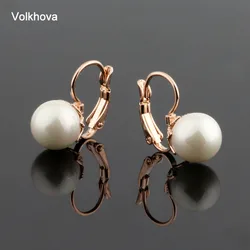 New Fashion Trendy Rose Gold Color 10mm Pearl Earrings For Women Office Style White Simulated Pearl Earrings Jewelry