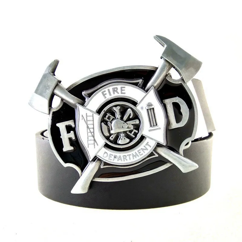 Casual Zwart Pu Leer Mannen Riemen Met Grote Metalen Gesp Fd Fire Dept Western Cowboy Accessoires Mannelijke Geschenken Drop Shipping welkom