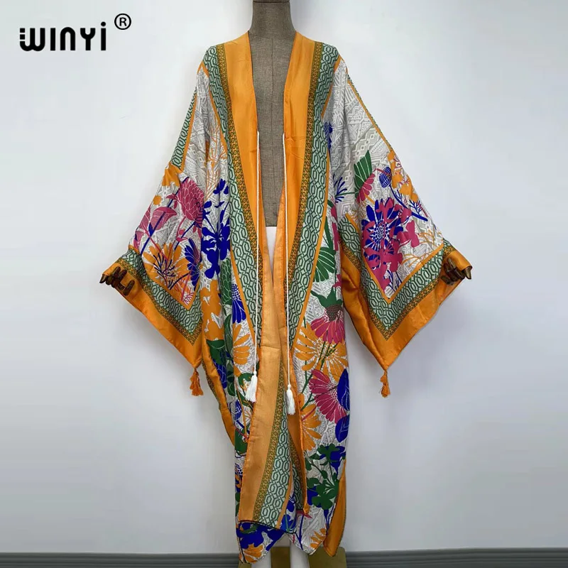 WINYI two-piece suit kimono straight leg pants Bohemian African Over Size Dress Women Elastic Floor Length Holiday kaftan