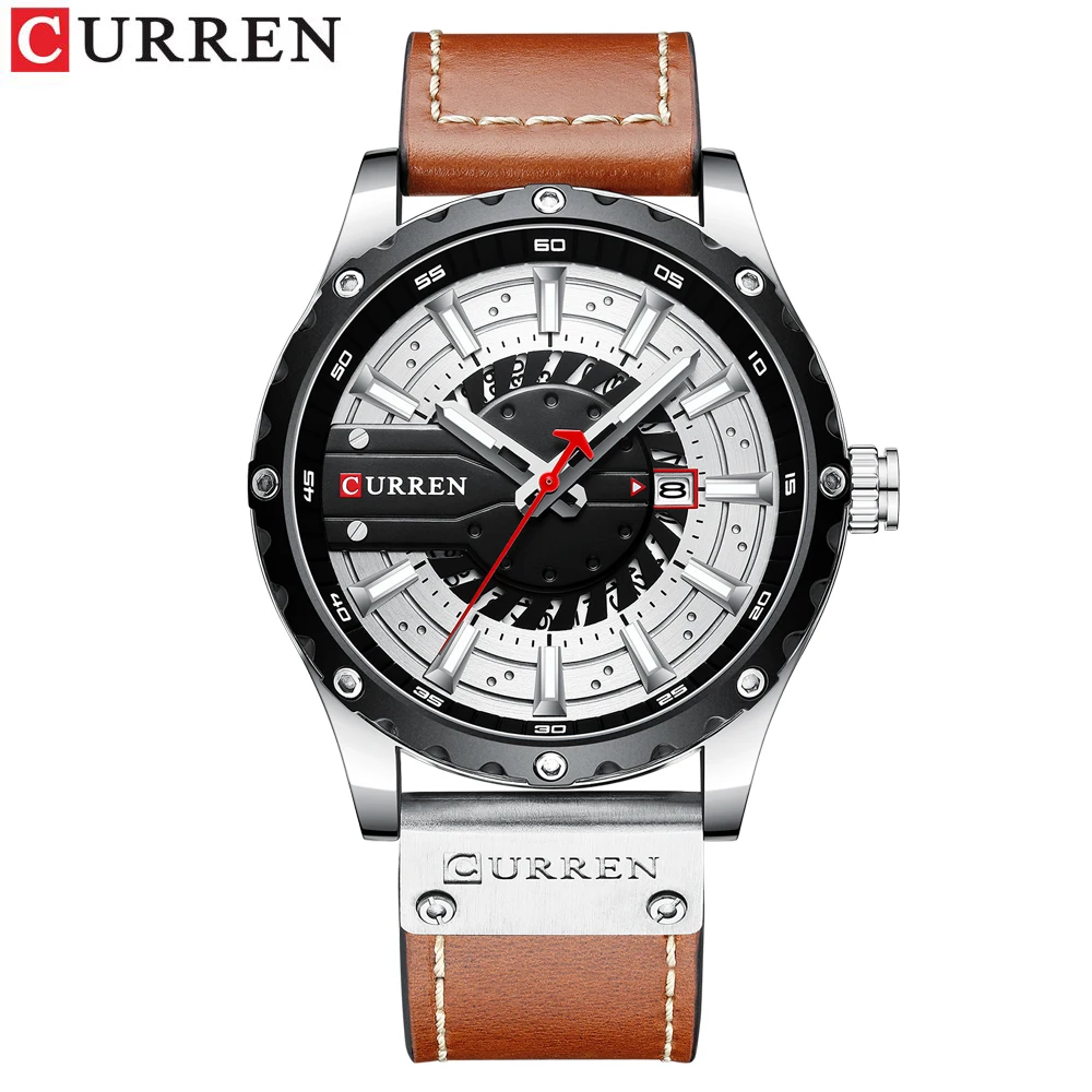 Curren Uhren Top Marke Mode Leder Armbanduhr lässig Quarz Herren uhr neue schicke leuchtende Zeiger Uhr 3