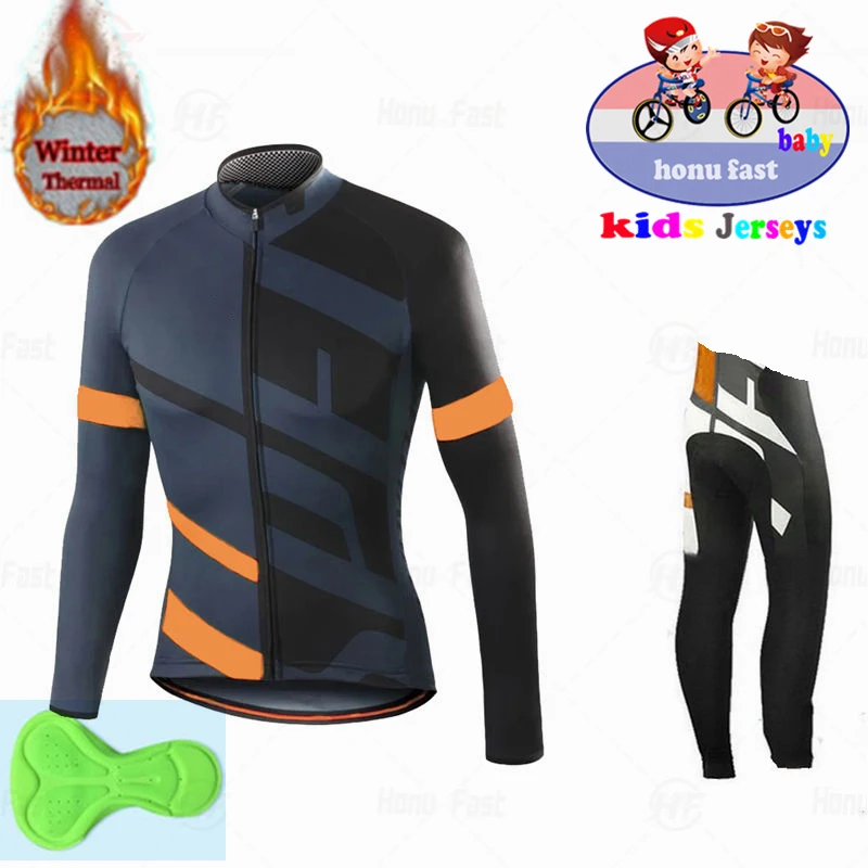 

2022 Boy Winter Long Sleeve Cycling Jersey Set Team Cycling Clothes Thermal Fleece MTB Cycle Clothing Kids Road Bike Uniform