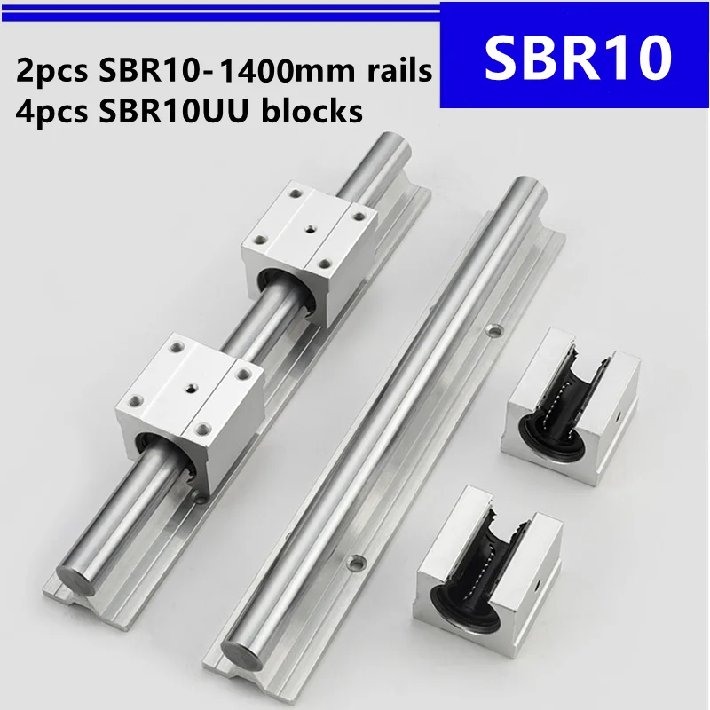 2pcs SBR10 -1400mm Linear Guide Support Rail and 4pcs SBR10UU Linear Blocks for CNC Router Parts