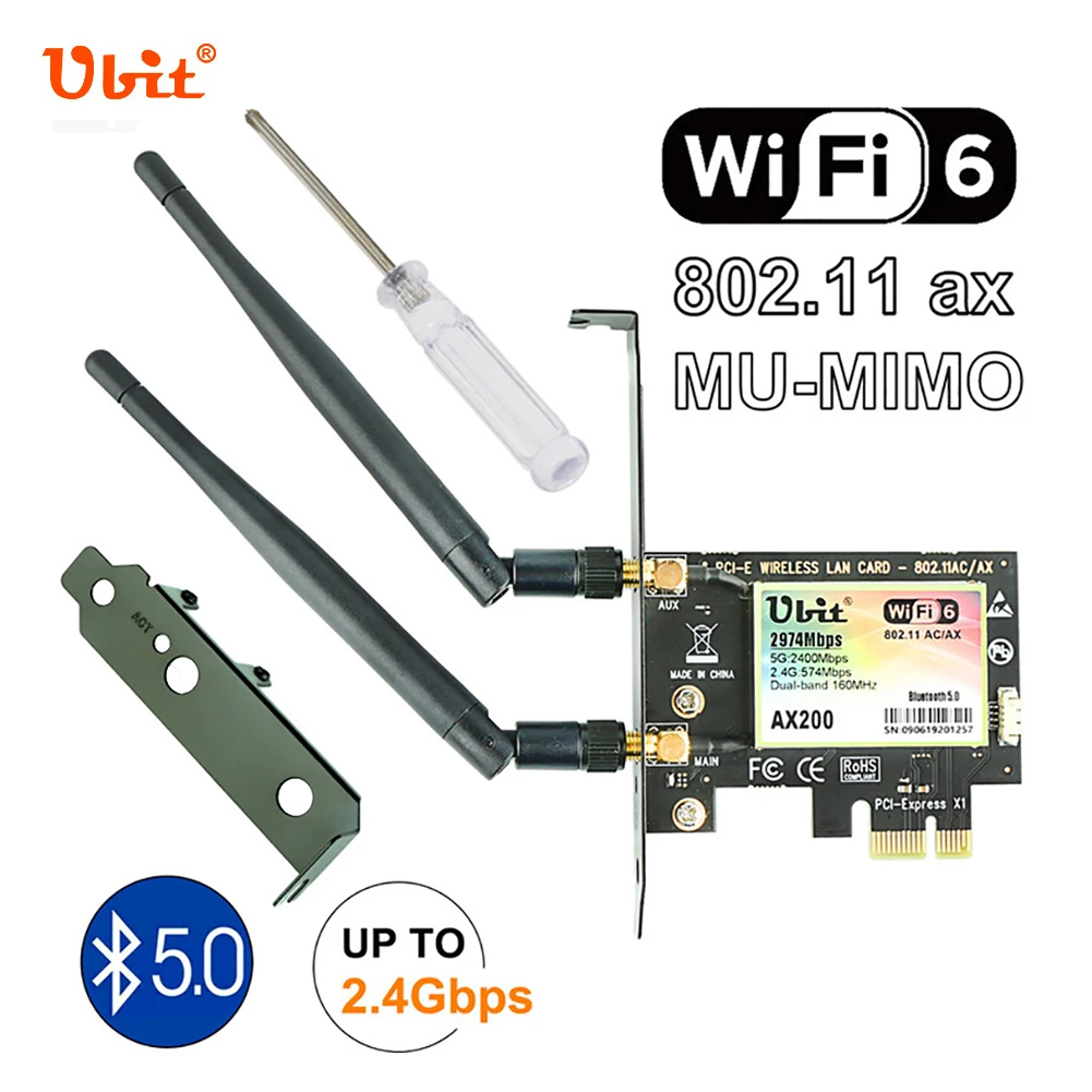 Ubit Bluetooth 5.0 2.4Gbps Wireless Wifi Card AX200 PCI Express Adapter WI-FI 6 Dual Band Gigabit Network For Pc Desktop Windows