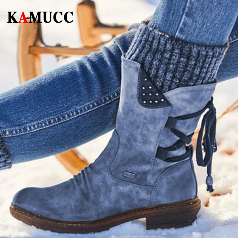 

Women Winter Mid-Calf Boots Flock Winter Shoes Ladies Fashion Snow Boots Shoes Thigh High Suede Warm Botas Zapatos De Mujer