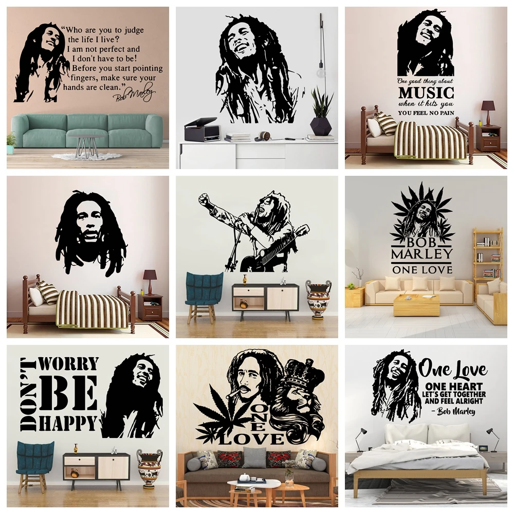 Colorful Soul Music Singer Bob Marley Removable Art Vinyl Wall Stickers For Kids Rooms Waterproof Wall Art Decal