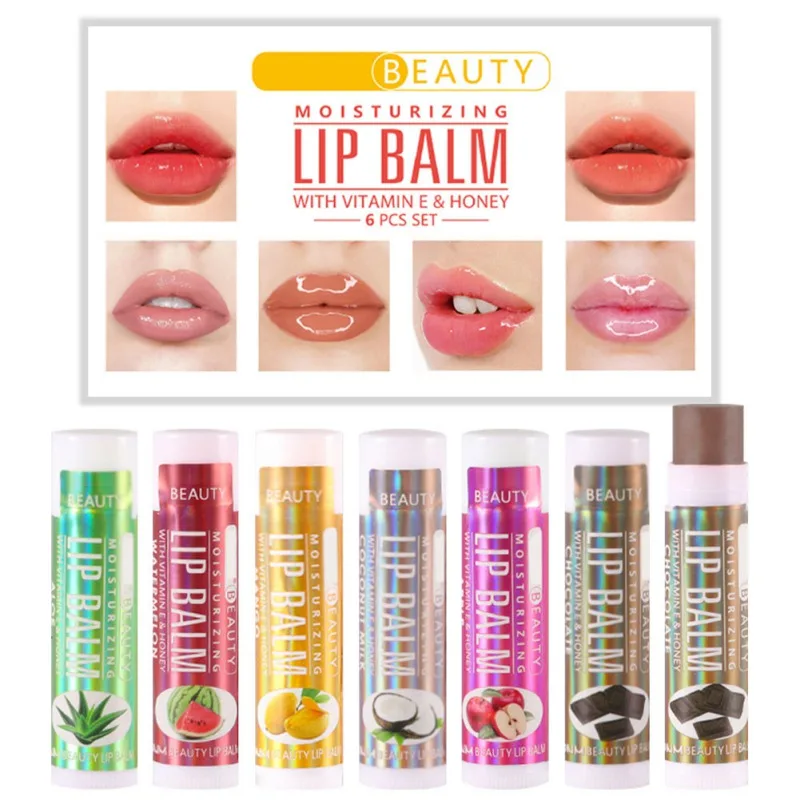 6 Stks/set Lippenbalsem Set Hydraterende Voedende Anti-Rimpel Moisturizer Jelly Lipstick Anti Aging Lip Care