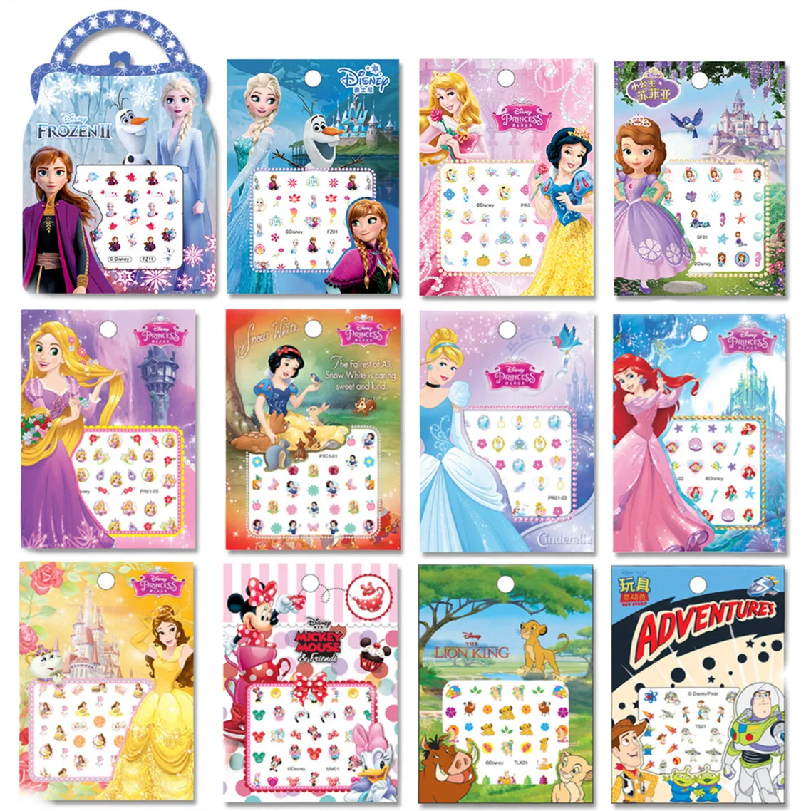 5Pcs/lot Disney Makeup Toy Nail Stickers Cartoon Anime Frozen Princess Elsa Anna Minnie Mouse Figures Baby Girl Classic Toys Gi