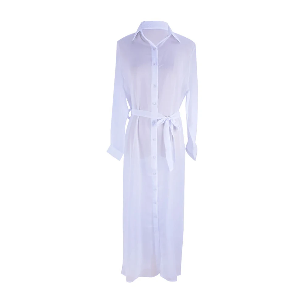 Summer Beach Outing Sexy Pure White Bikini Tunic Blouse Women Swimsuit Cover Up Kimono Chiffon Sarong Kaftan Beachwear Pareo