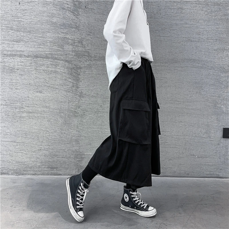 

Men's Wide-Leg Trousers Spring And Autumn New Personality Three-Dimensional Pocket Style Loose Oversized Nine-Minute Trousers